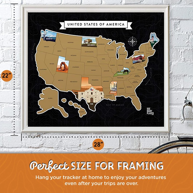 SEE MANY PLACES 28x22" USA Scratch Off Travel Map with