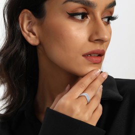 18K White Gold Plated Iced Out Promise Engagement Wedding Eternity Ring for Women Men, Sparkling Cubic Zirconia Square Rings 10mm Width Size 6