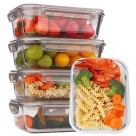 Forhaodejia 5-Pack Glass Storage Containers with Lids,35 Oz Meal Prep Containers Reusable,Airtight Glass Lunch Containers,for Microwave, Freezer & Dishwasher,Light Gray Leak Proof Locking Lids