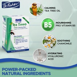 Dr. Fischer Tea Tree Oil Eye Wipes - Eyelid Wipes for Sensitive Eyes with Hyaluronic Acid and Chamomile, Makeup Remover, Daily Cleanser (30 wipes)