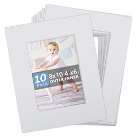 Somime 8x10 Precut Picture Mats,White 8x10 Picture Mats for 5x7 Photo with White Core Bevel Cut, Acid Free 5x7 Opening Mat for 8x10 Frame(10 Pack)