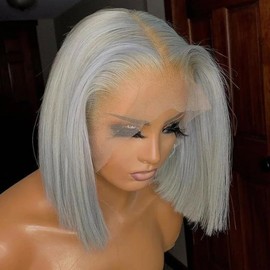 Silver Grey Bob Wig Human Hair 8 Inch 13x4 HD Straight Grey Bob Lace Front Wigs Human Hair Wear and Go Glueless Wig Pre Plucked Bob with Baby Hair Short Grey hd Lace Frontal Wigs For Black Women