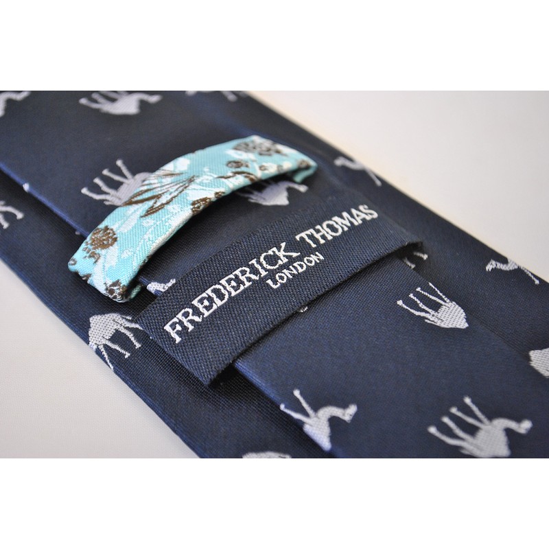 Frederick Thomas navy blue tie with camel design