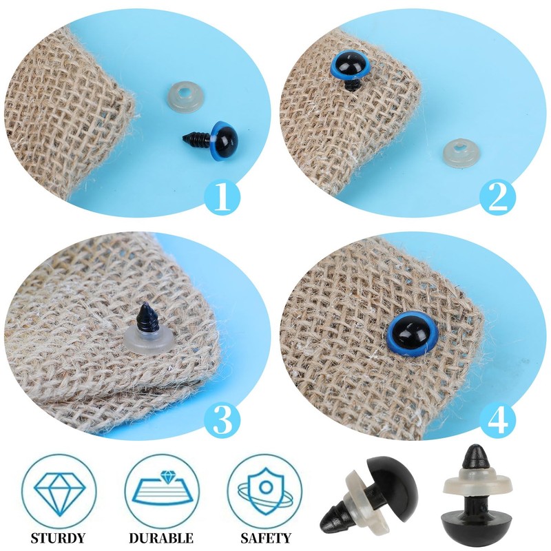 100PCS 6mm-12mm Solid Black Eyes with Washers, Sewing for DIY