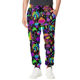 Goodstoworld Neon Mushroom Sweatpants for Men Parachute Pants Graphic Joggers Rave Pants Clothes Jogging with Drawstring Pockets L
