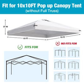 Canopy Replacement Top Cover with Air Vents for 10x10 Pop up Canopy Gazebo Tent, with Adjustable Strap, Fit for Top Widths from 114-118in, Waterproof & Anti-UV for Outdoor Shade (Top Only) (White)