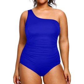 Aqua Eve - Traje de baño de una pieza para mujer, con control de abdomen, traje de baño de un hombro, Azul Real, 22 Plus