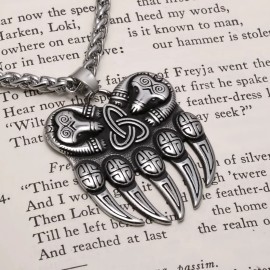 Norse American Viking Viking Bear Paw Trinity Knot Berserker Stainless Steel Pendant Necklace