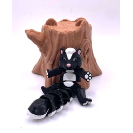 3D Printed Flexible Articulating Joints Fidget Animal Skunk and Tree Stump Container, Birthday Toy Gift, Basket Stuffer, Stocking Stuffer, Party Favor, may help with ADHD Autism Anxiety Stress Relief