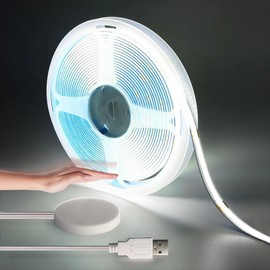 LRGBST 5 V USB COB LED Strip, 3 m White Dimmable LED Strip Light with Touch and Hand Sweep Dimmer Switch for Acoustic Panels Display Cabinets Shelf Cabinet Lighting