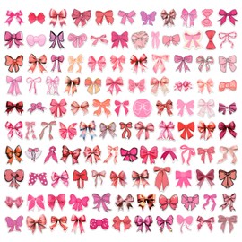 110pcs Coquette Bows Stickers, Pink Cute Vinyl Bow Decal Sticker Self-Adhesive Bow Aesthetic Stickers Waterproof Vintage Aesthetic Stickers for Water Bottle Laptop Mobile Phone Diary