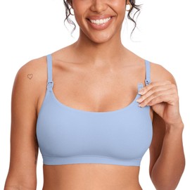 MOMANDA Inbarely Seamless Nursing Bras for Breastfeeding Soft Unlined Maternity Bralettes for Pregnancy and Postpartum Moonlight Blue Small