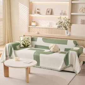 MEETSKY Green Sofa Covers for Dogs Sofa Covers for Cushion Couch Sofa Chenille Sofa Slipcover Couch Covers for Sectional l Shaped Couch Pets Protector Furniture Covers, 71" x 118", Sage Geometry