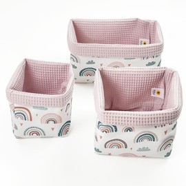 BABEES Storage Basket Changing Table Baby Basket Set of 3 Organiser Changing Table Utensilo Storage Box Bathroom (RAINBOW)