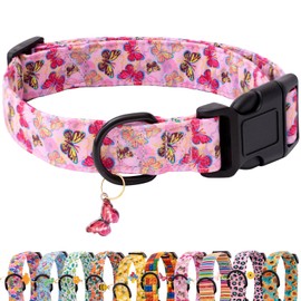 Faygarsle Dog Collar for Small Medium Large Dogs Cute Pink Puppy Collars for Female Dogs Butterfly Patterned Pet Collars for Summer Spring Wedding Puppy Necklace Girl Dog Collar S