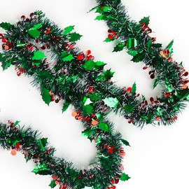 HBell 10 Meters Christmas Tinsel Garlands Christmas Chunky Tinsel Xmas Metallic Twist Garland Xmas Tinsel Hanging Decoration for Christmas Tree Decorations Wedding Party Supplies (green red)