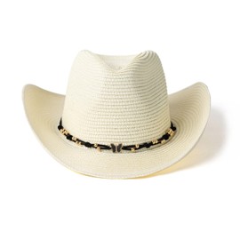 EOGIMI Western Style Classic Cowboy Straw Hat Wide Brim Cowgirl Hat with Belt Buckle Butterfly/White