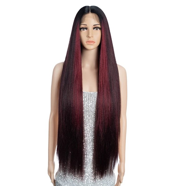 FASHION IDOL 38”Super Long Straight Wigs Lace Front Wigs For Women 4.5" Deeper Middle Part Wig YAKI Synthetic Wig (36 Inches, NTHL1B/99J/118)