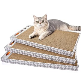 Cat Scratching Board 3 Pack – Reversible Cardboard Scratcher for Indoor Cats, Wide Boxed Scratch Pads with Bell Ball, Durable Corrugated scratchers as Furniture Protector