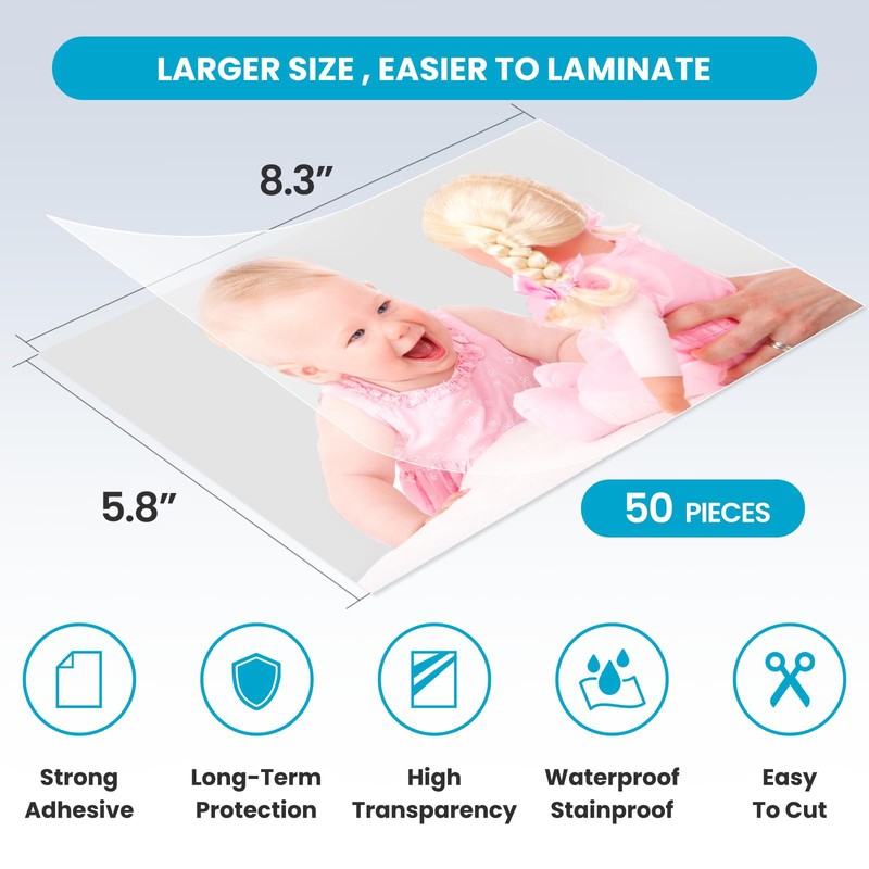 T&W SAME FILM 50 Pack Self Adhesive Laminating Sheets, 4mil,