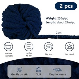 Thick Wool for Crocheting, 250 g x 2, Chunky Yarn Wool, Navy Blue, Super Soft Chunky Wool, Thick Wool for Hand Knitting, Arm Knitting Wool, Fluffy for Crocheting, Blanket, Scarves, Hats, Decorative