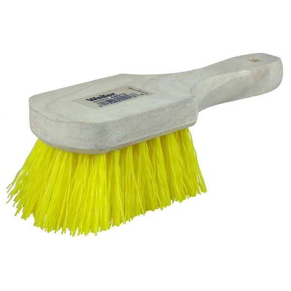 Weiler 44013 8" Utility Scrub Brush, Yellow Polypropylene Fill, Short Handle, Wood Block