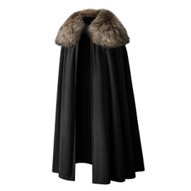 Mens Viking Robe Costume Fur Cloak Shoulder Lengthened Cape Medieval King Lord Cape LARP Cosplay Medium Black