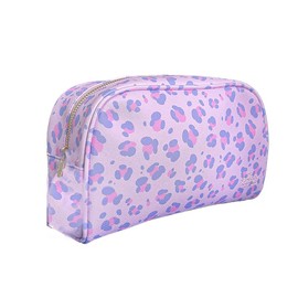 The Vintage Cosmetic Company Large Oval Bag, Fresh and Light Cosmetic Bag for Make up Storage, Lilac Leopard Print Design
