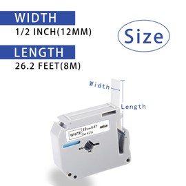 5PK 12mm 0.47 M-K231s M Tape Compatible with Brother M Tape 12mm 0.47 White M-k231 M-k231s，Black on White for Brother 12mm 1/2 M Tape Label Maker Tape for Brother PTouch PT-65 PT-90 PT-M95 PT-70BM