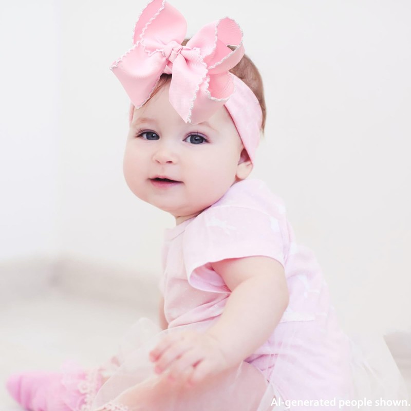 JOYFUNFABU 6'' Jumbo Pink Baby Girls Bow Headbands, Soft Nylon