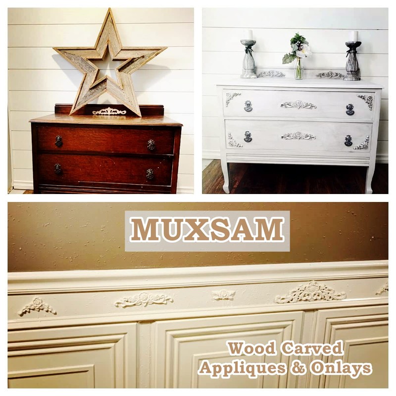 MUXSAM Wood Rose Appliques Onlays Set, 5-Pack Unpainted Decorative Carved
