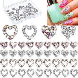 36 Pieces 3D Heart Nail Charms for Nail Heart Nail Rhinestone Decals Love Crystal Nail Charms Diamond Alloy Nail Gems Decorations for Women Girls Valentine's Day (Modern Style)