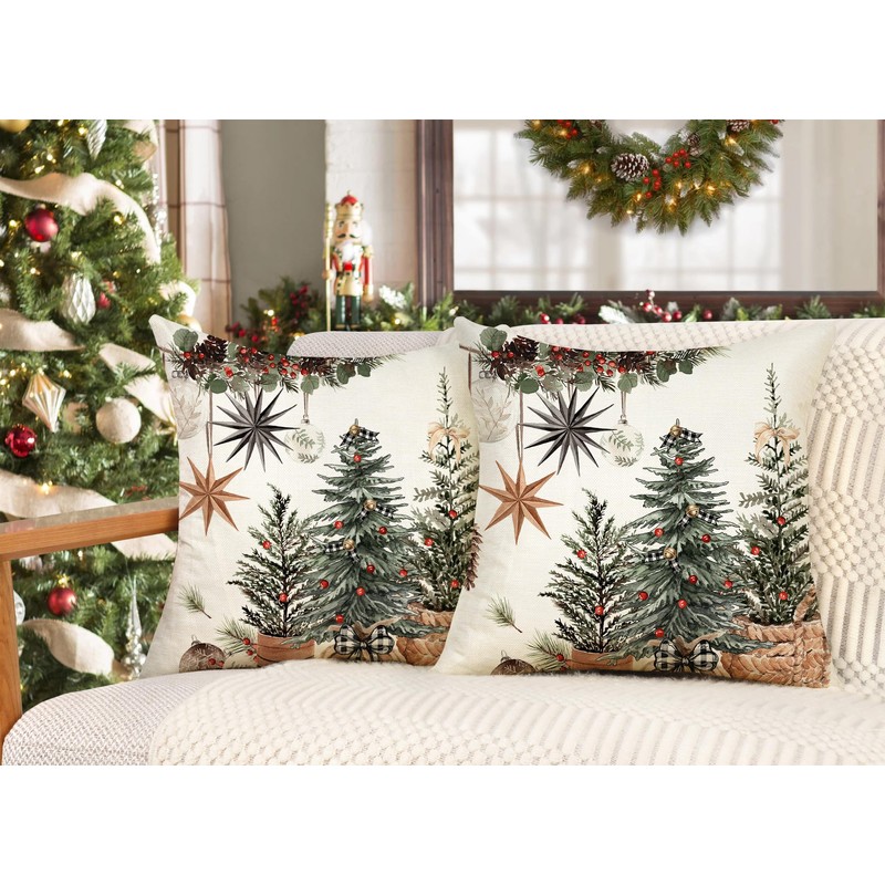 4TH Emotion Christmas Trees Pillow Covers 18x18 Inch Set of