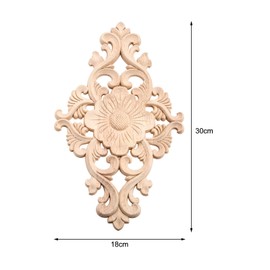 Wood Carved Appliques, 2Pcs Wooden Decorative Onlays, MUXSAM Unpainted Furniture Center Decals for Cabinet Dresser Bed Door Wall Wardrobe Ceiling Decoration Home DIY Project, 30x18cm/11.81"x7.09"