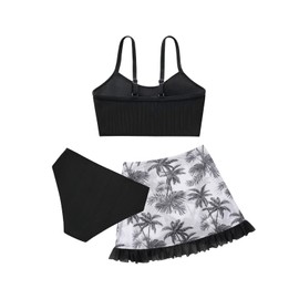 3PCS Ribbed Girls Bikini Set Swimsuits with Ruffle Skirts Bathing Suit