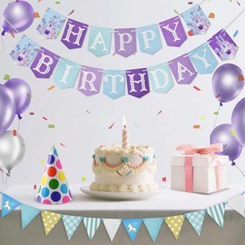 Blue Happy Birthday Banner With 12Pcs Pennant Flags, Paper Bunting for Kids Adults Party Supplies