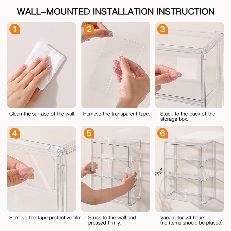 VGLXTRNT 3 Tier Clear Display Case for Figures, Wall-Mounted Acrylic