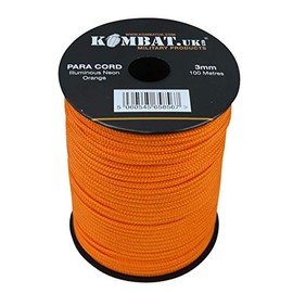 Kombat Para Cord 100 Metre Roll 3mm Day glow NEON Orange Paracord Great for Camping, Survival Kit, Basha, Tent, Bivi, Airsoft, Bushcraft etc