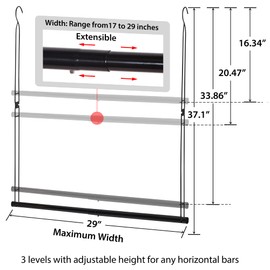 STORAGE MANIAC Adjustable Width and Height Closet Hanging Organizer, Space-Saving Clothes Hanging Bar, Closet Extender Double Closet Hanging Rod, 2 Pack Black