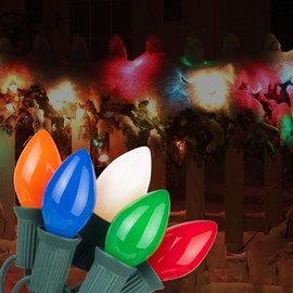 CHYParty C7 Christmas Lights, Multicolor Ceramic LED Christmas String Lights, Colorful Indoor Outdoor Xmas Holiday Lights for Wedding Party Patio Backyard Tree Home Decor- 25 FT Green Wire