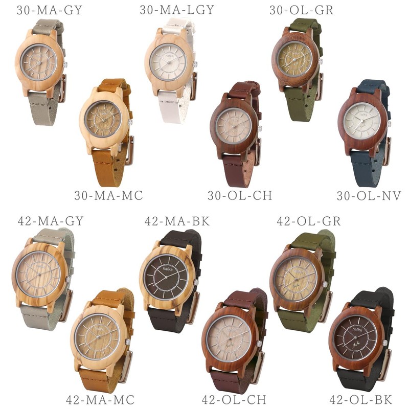 NFK-76100 Women's Men's Wooden Case Leather Strap Lightweight Analog Quartz