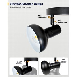HiBay Ceiling Light Fixtures Black, 3-Light Directional Spotlight Track Light Round, Rotatable Track Lighting Kit for Bedroom Dining Room, E12 Base (Bulbs Not Included)