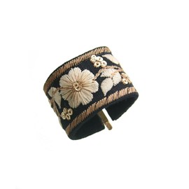 VingTAINE H7730-BK- Embroidered Wire Pony Hook, Flower Hair Elastic Cute, Adult, One Point, Mature