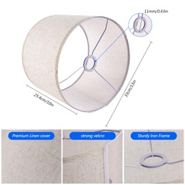Lamp Shades Set of 2, Drum Lampshade for Table Lamps Floor Lamp, 13" Top X 13" Bottom X 10" High Beige Large Line Fabric Lamp Shades, Easy Assembly Replacement Lampshades