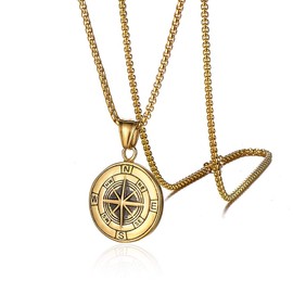 AZFVBQL Compass Necklace for Men Chain Stainless Steel Compass Pendants Male Jewelry