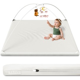 TAOCI Padded Baby Play Mat with 2 Support Toybar Poles, Soft Vegan Leather with Thicken Foam Mat Easy Wipe-Clean Cushioned & 2 Sides Waterproof Baby Tummy Time Playmat Fits 50" x50" Playpens