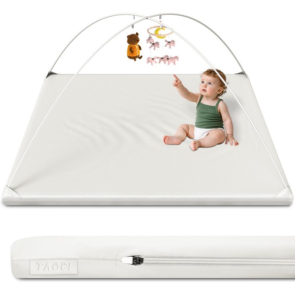 TAOCI Padded Baby Play Mat with 2 Support Toybar Poles,