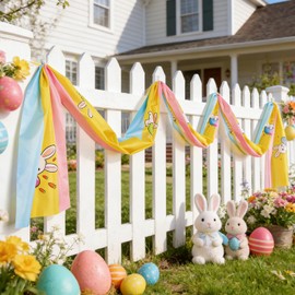 Easter Bunny Banner Decoration, Yellow and Pink Holiday Garland, Colorful Rabbit Design, Festive Party Supplies