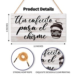 Un Cafecito Para El Chisme Wooden Hanging Sign(6" x 12") for Home Kitchen Coffee Bar Decor, Decoraciones Para Cocina - A03