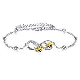 POPLYKE Bee Anklet for Women Sterling Silver Infinity Anklet Bee Jewelry Gift for Women (bee, anklet)